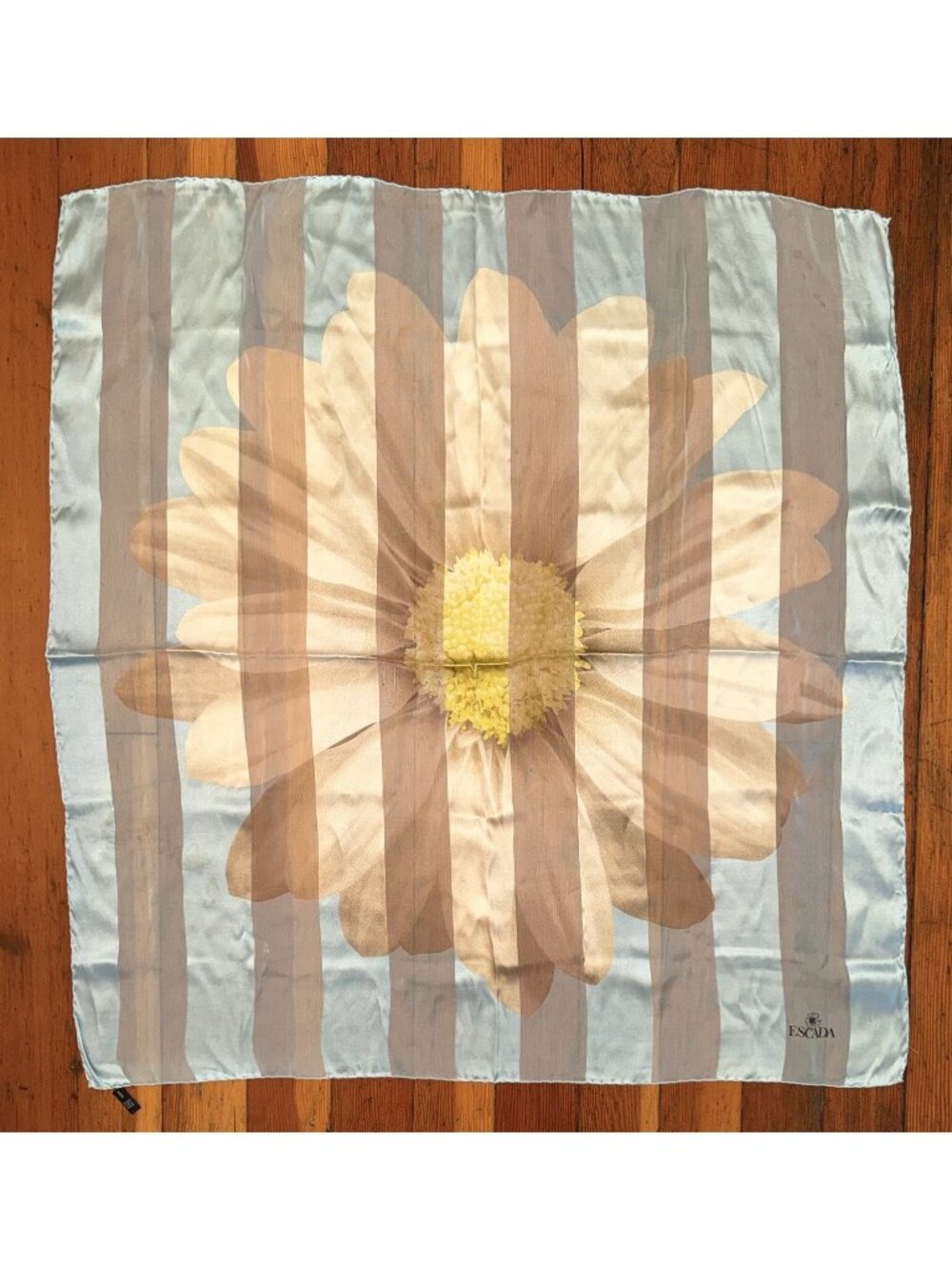 Vintage ESCADA Huge DAISY SILK SCARF Translucent Stripes Photo Realism 33"x34"